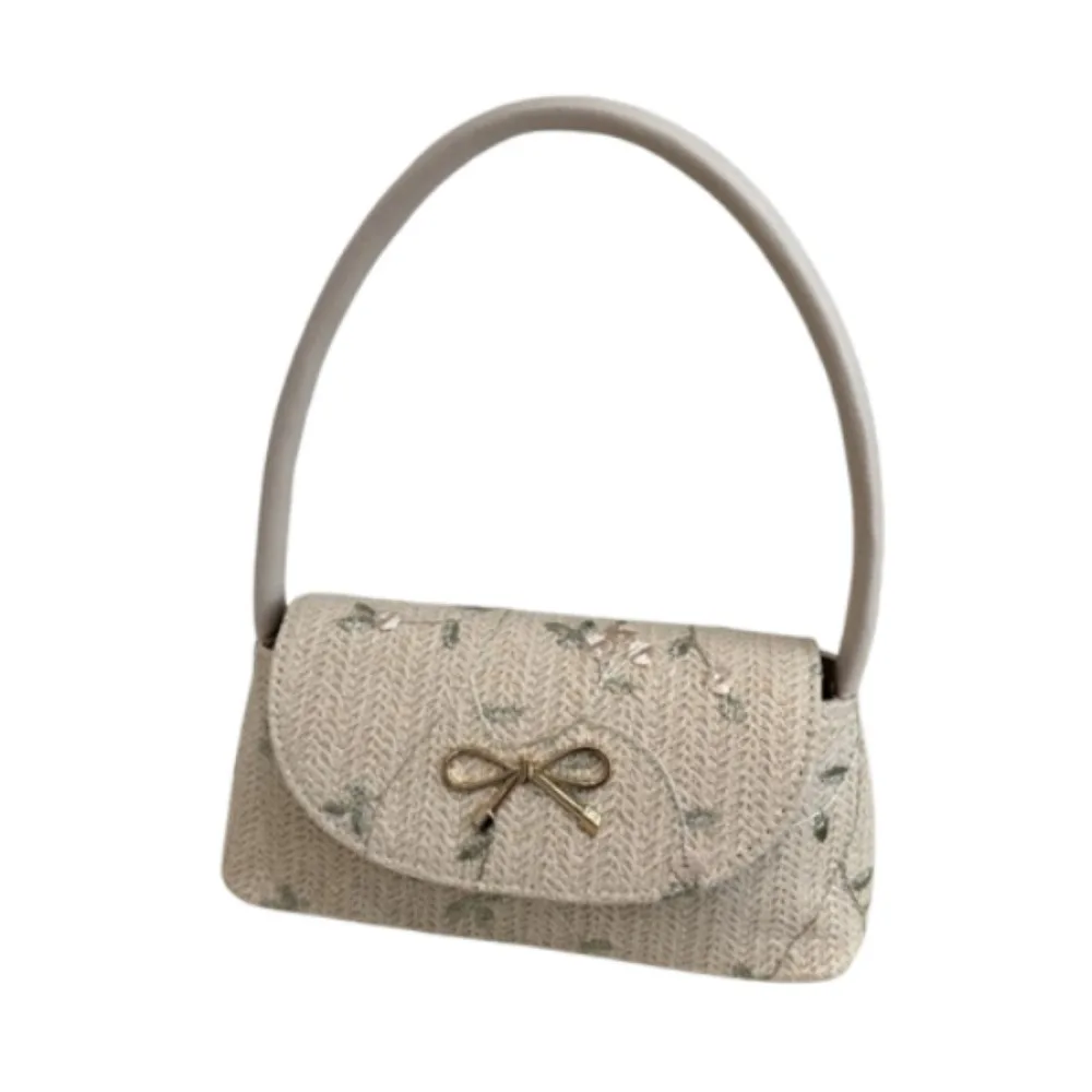 

Portable Straw Underarm Bag Handwoven Large Capacity Woven Shoulder Bag Weaving Unadjustable Embroidered Handbag Beach Vacations