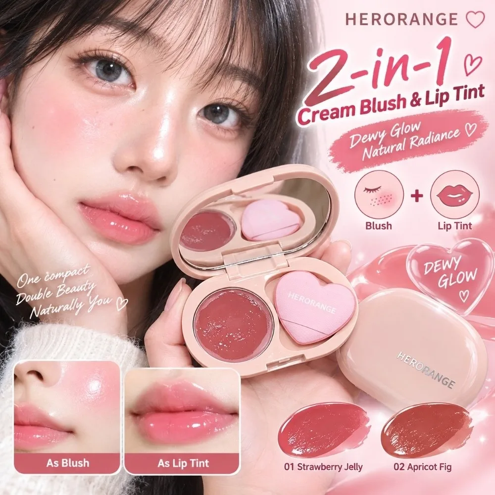 2-in-1 Blush & Lip Mud Rouge Lasting Waterproof Jelly Lip & Cheek Multi-Use Balm Smooth with Air Cushion Makeup Blush Cream