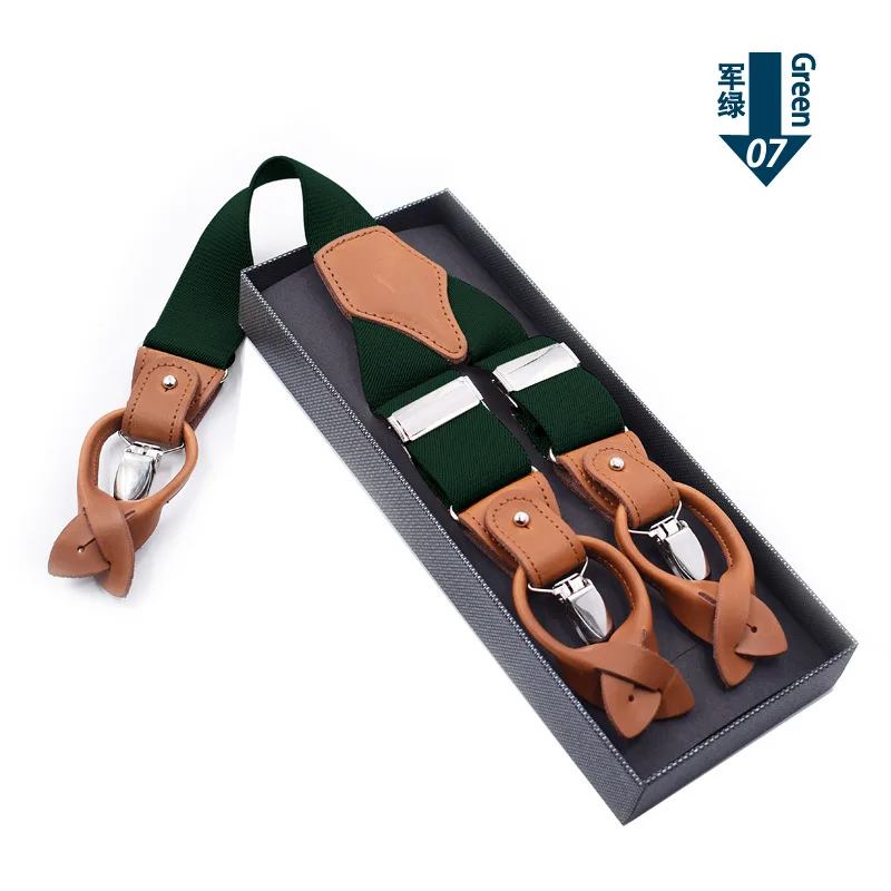 Leather Suspenders Men 3.5cm Y-Back 3 Clips Male Suspensorios Adjustable Elastic Trouser Braces Strap Belt Suit Accessories