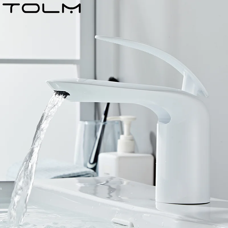 TOLM Waterfall Basin Faucet Water Tap Chrome Bathroom Faucet Deck Mount Single Handle Hot And Cold Water Mixer Bathroom Sinks
