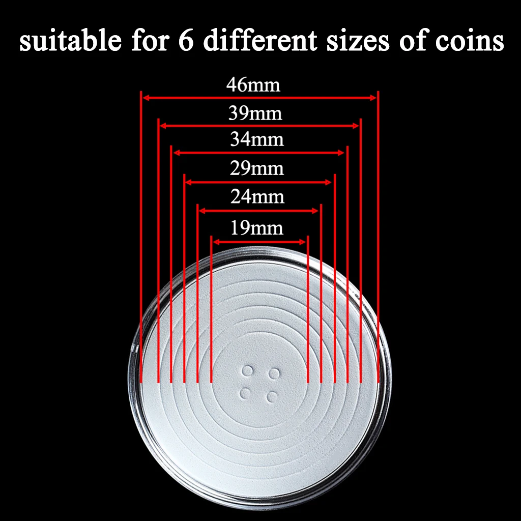 40Pcs Coin Capsule Case with Adjustable Ring Gaskets for 6 Sizes 19mm/24mm/29mm/34mm/39mm/46mm Coins Collection Holder