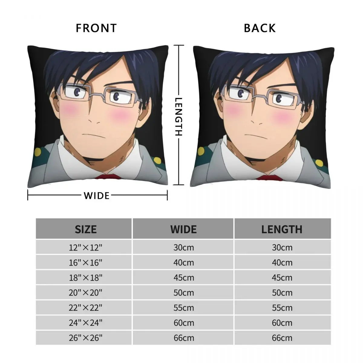 Tenya Iida My Hero Academia Square Pillowcase Polyester Linen Velvet Creative Zip Decor Sofa Cushion Cover Wholesale