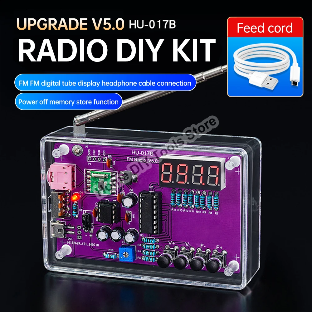 HU-017B RDA5807S DIY FM Radio Electronic Kit Adjustable Frequency 87-108Mhz Digital Display DIY Soldering Electronic Component