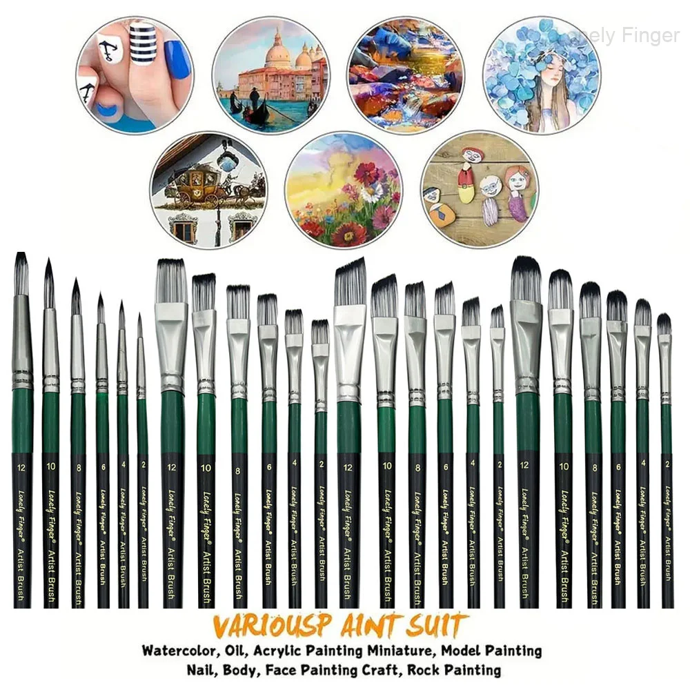 مجموعة فرش طلاء أكريليك، 6/24 قطعة فرشاة رسم أكريليك شعر نايلون، فرشاة رسم وجه روك بألوان مائية، مستلزمات فرشاة حرفية للفنانين #3