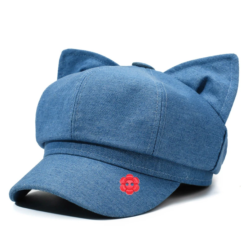 Crazy Mita Cosplay Game MiSide Cute Cat Ear Sweet Octagonal Hat Role-playing Blue Beret Women Halloween Creepy Party Cosplay Hat