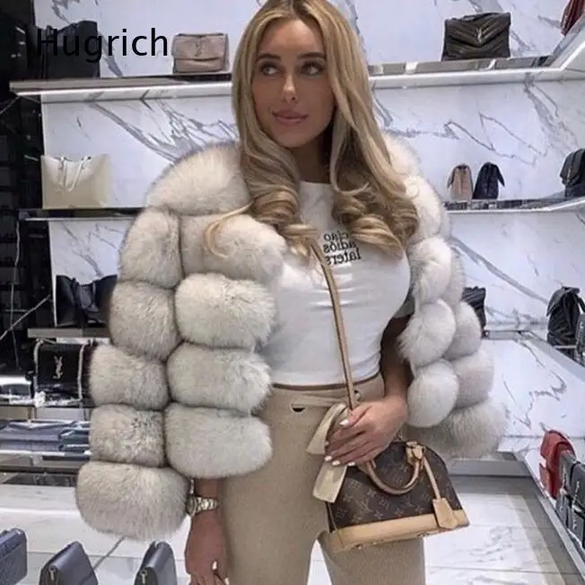 Women Winter Warm Faux Fur Outerwear Round Neck Horizontal Block Panel Long Sleeve Open Front Plush Furry Short Coat