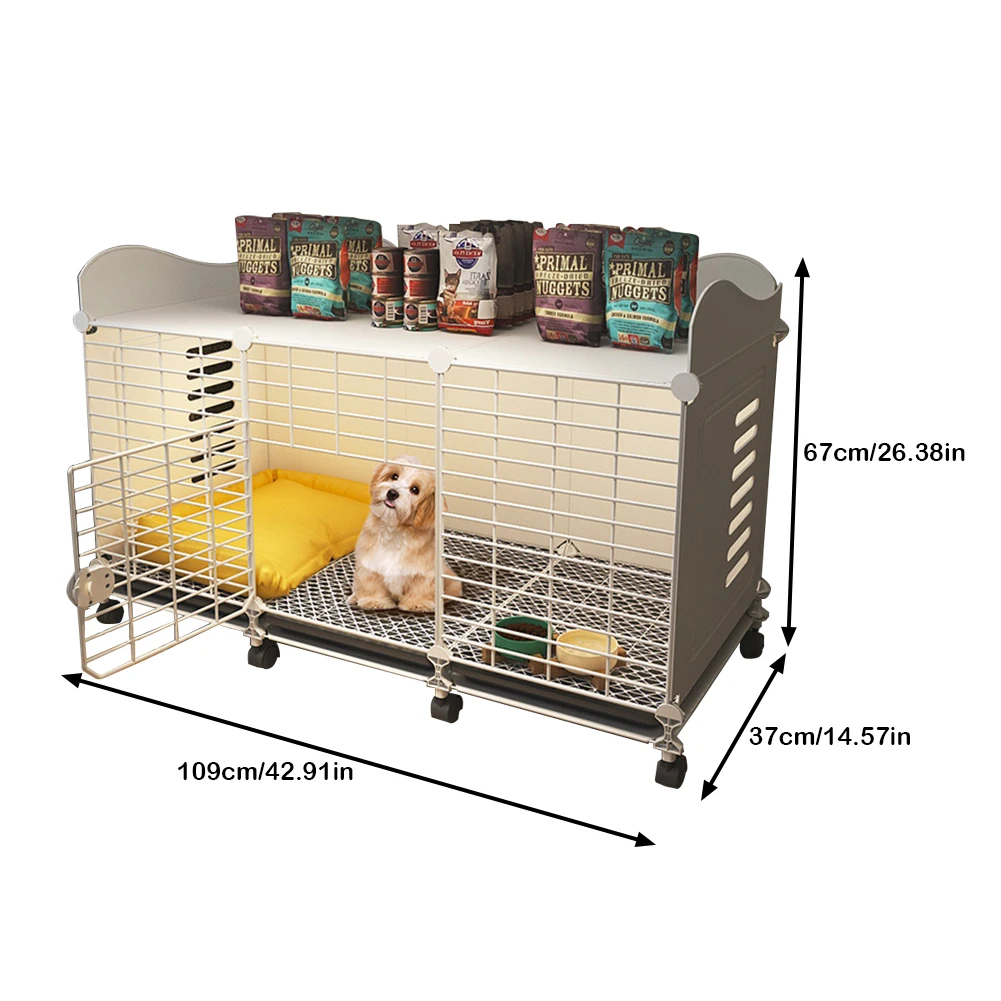 

Dog Crate End Table with Wheels & Tray Dog Kennel Dog Cage Crate Wired Cage Crate Dog Kennels for Small/Medium/Large Dog