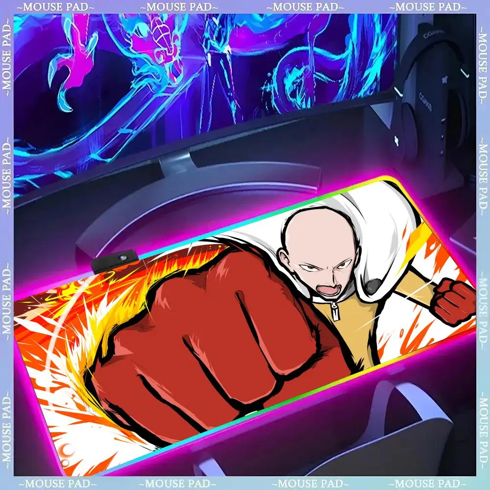

ONE PUNCH-MAN коврик для мыши геймер люминесцентный светодиодный коврик для мыши игровой стол RGB настольный коврик клавиатура коврик для ПК