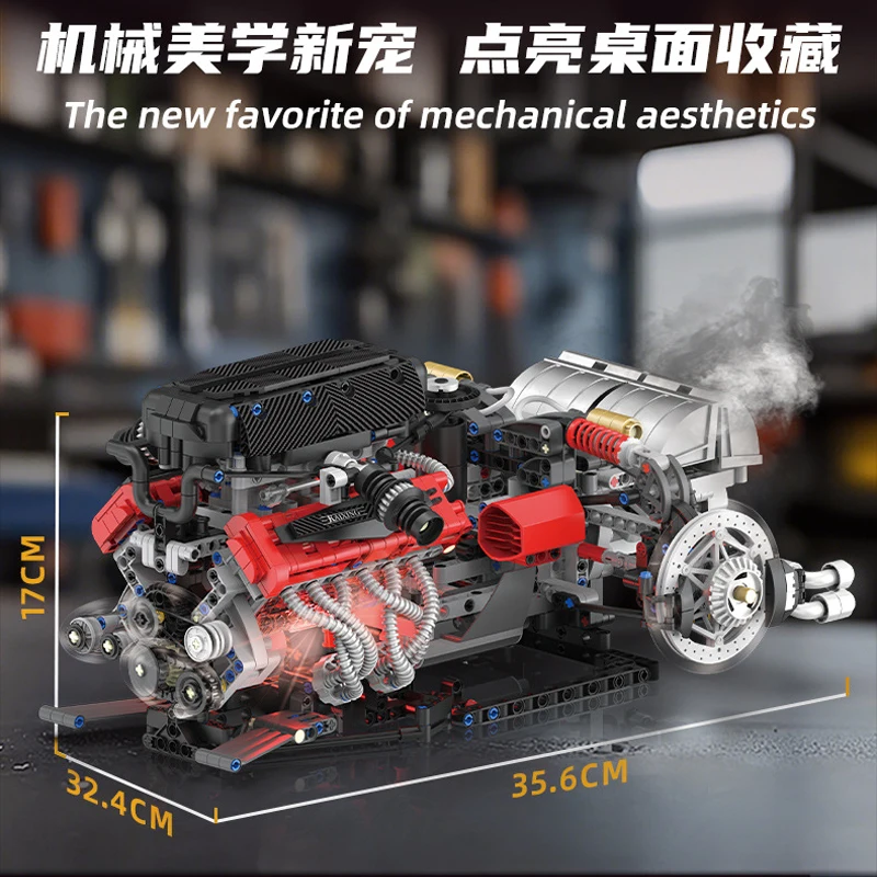 Em estoque 96211 moc técnico elétrico enzo v12 blocos de construção tijolos modelo montagem brinquedos para meninos conjuntos presente natal