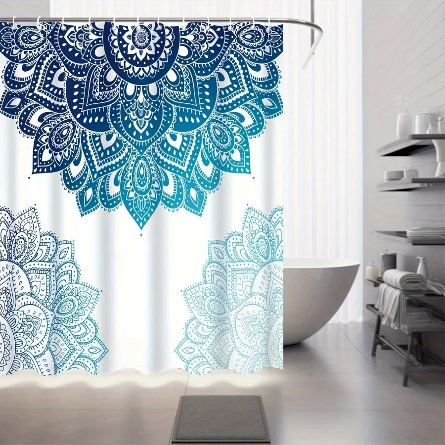 

Водонепроницаемая драпировка для ванной комнаты с богемным цветочным дизайном и 12 крючками - тканая полиэфирная ткань, которую можно стирать в машине, для декора ванны