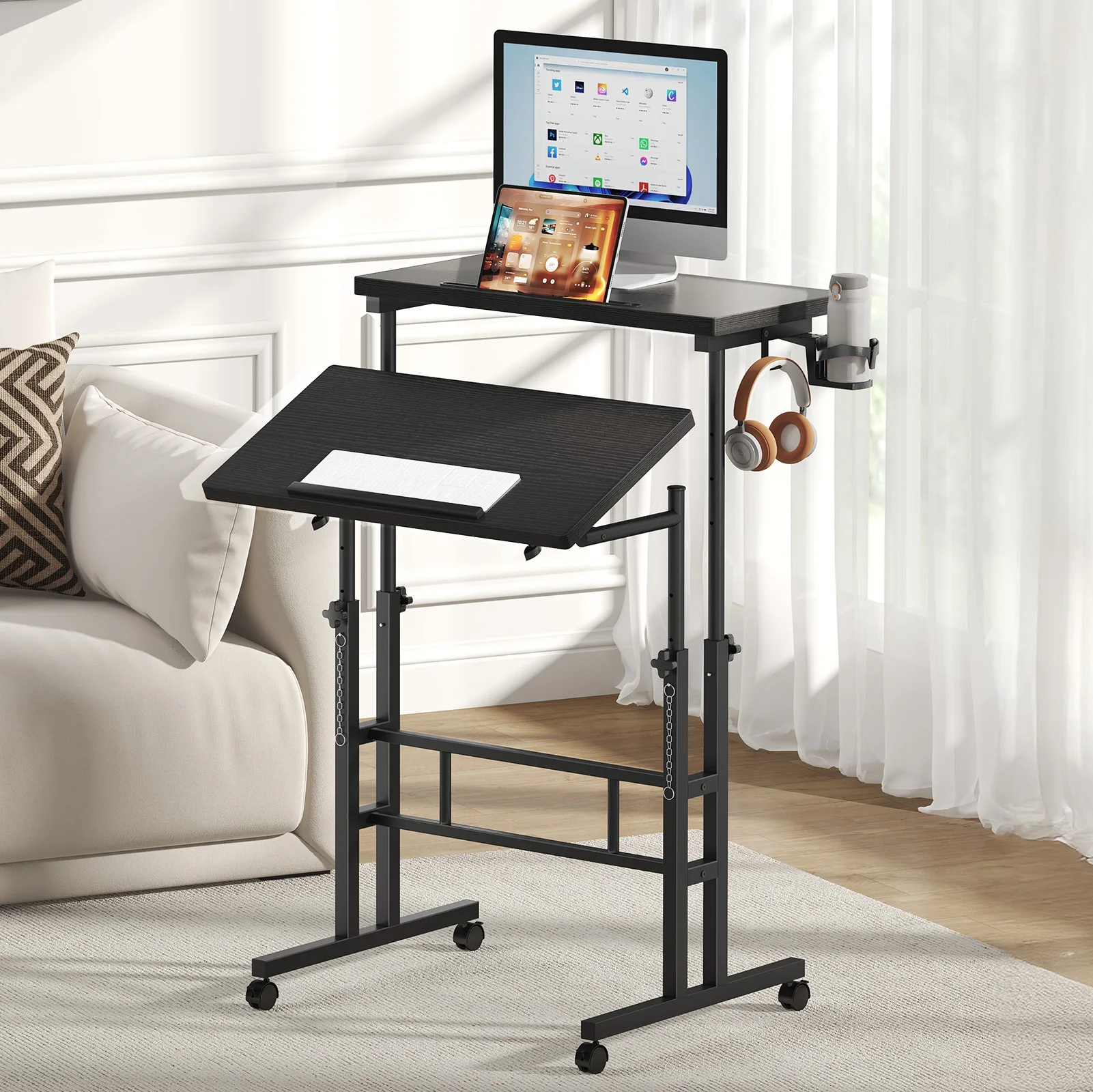 MCQ 23.6 Inch Rolling Standing Computer Desk Mobile Ergonomic Height Adjustable Computer Desk Corner Gaming Desk Gaming Table for Home Office Use Workstation