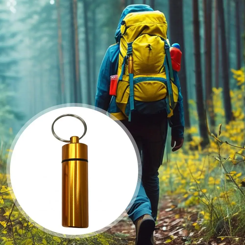 Waterproof Pill Bottle Keychain Waterproof Aluminum Alloy Pill Bottle Keychain Holder for Outdoor Travel with Secret Container