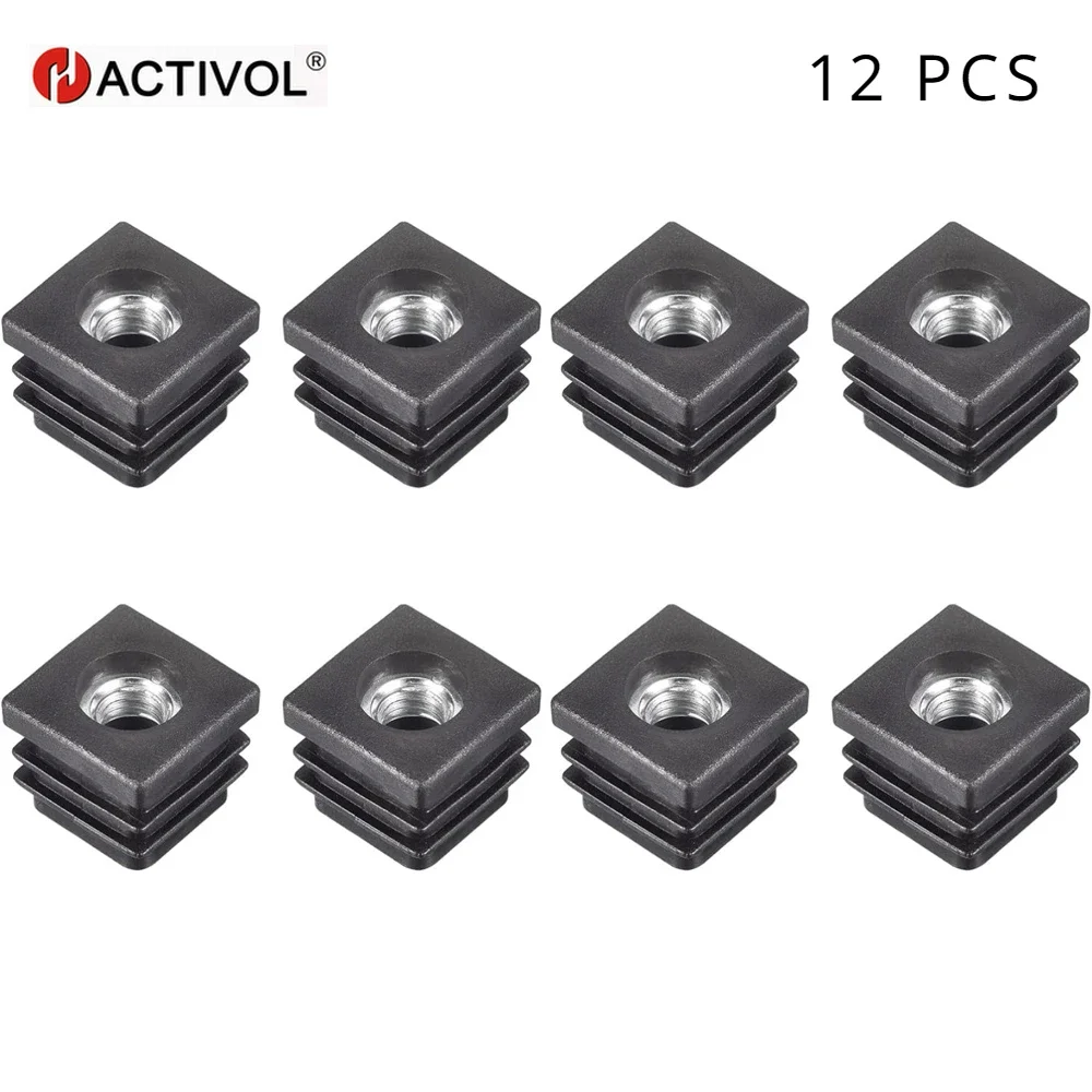 

12Pcs Inserts for Square Tubes with M8 Thread, Square Black Plastic Plug Caster Insert Chair End Caps Furniture Leg Plug table