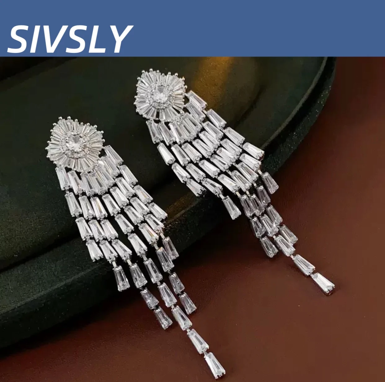 

Hot-selling zircon geometric fringe earrings, luxurious and high-end earrings, Korean-style earrings