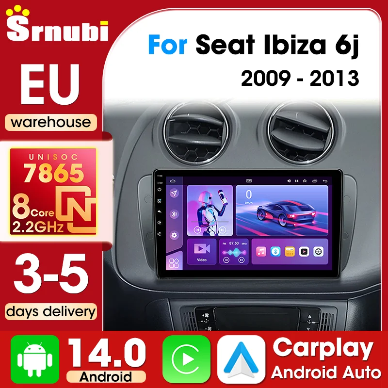 Autoradio Srnubi sans fil CarPlay Android Auto pour Seat Ibiza 6j 2009 2010 2011 2012 2013, systèmes multimédias intelligents pour voiture