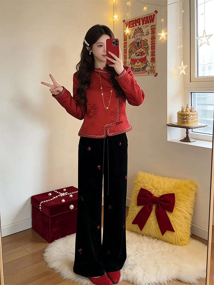 

New 2026 Unique Beautiful Chic Chinese Style Two-Piece Set Winter Fashion Women's High Waist Long Sleeve Warm Skirt Ensemble