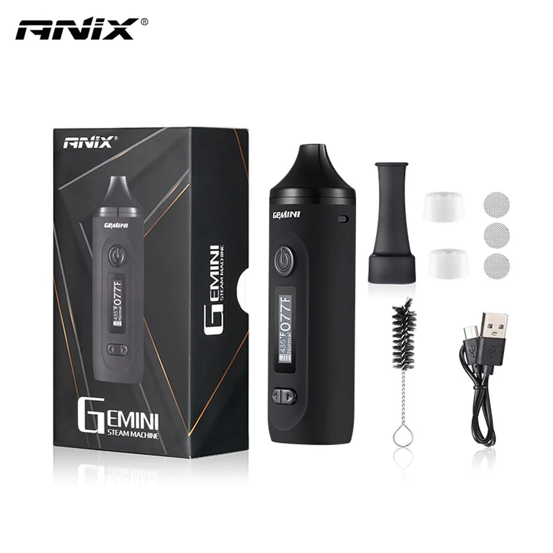 

2023 Anix Gemini Dry Herb Vaporizer 2200mAh with Stainless Steel Oven Heating Chamber OLED Yocan Hit Vane Blk Widow Herbal Kit