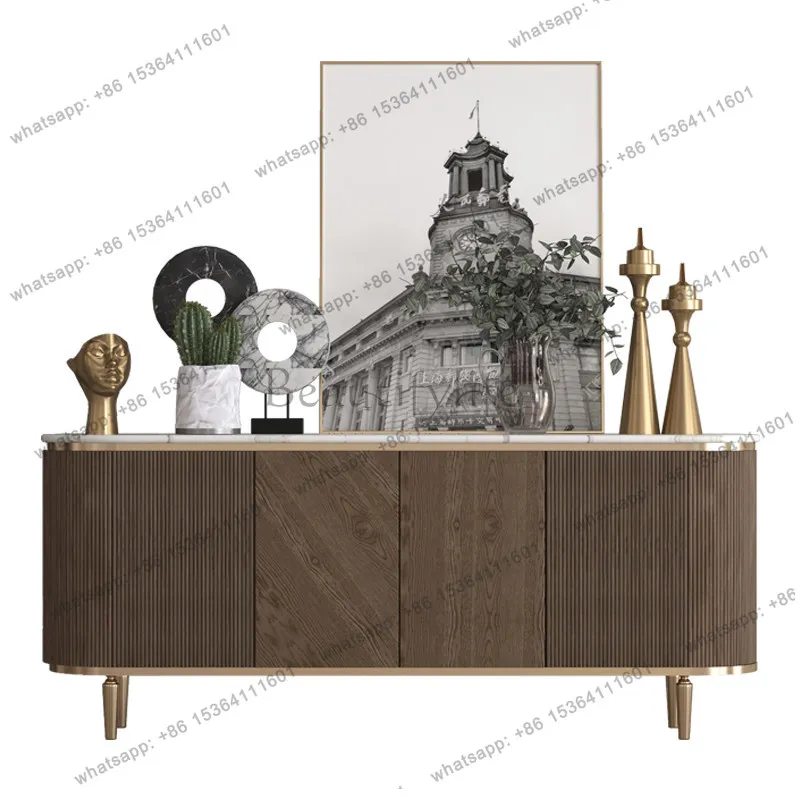 

Italian light luxury TV cabinet villa living room modern simple marble solid wood floor cabinet
