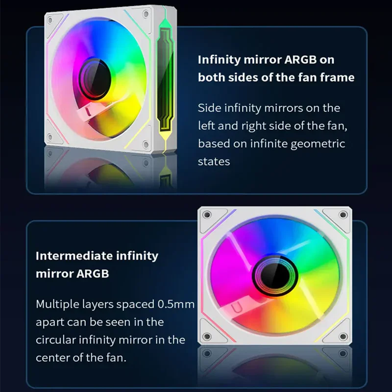 Ocng PRISM 4 PRO ARGB CPU 선풍기 PWM 사일런트 섀시 선풍기, 120mm 인피니트 미러, 마더보드 라이트 싱크 케이스, 쿨러 선풍기, 4 핀, 5V, 3 핀