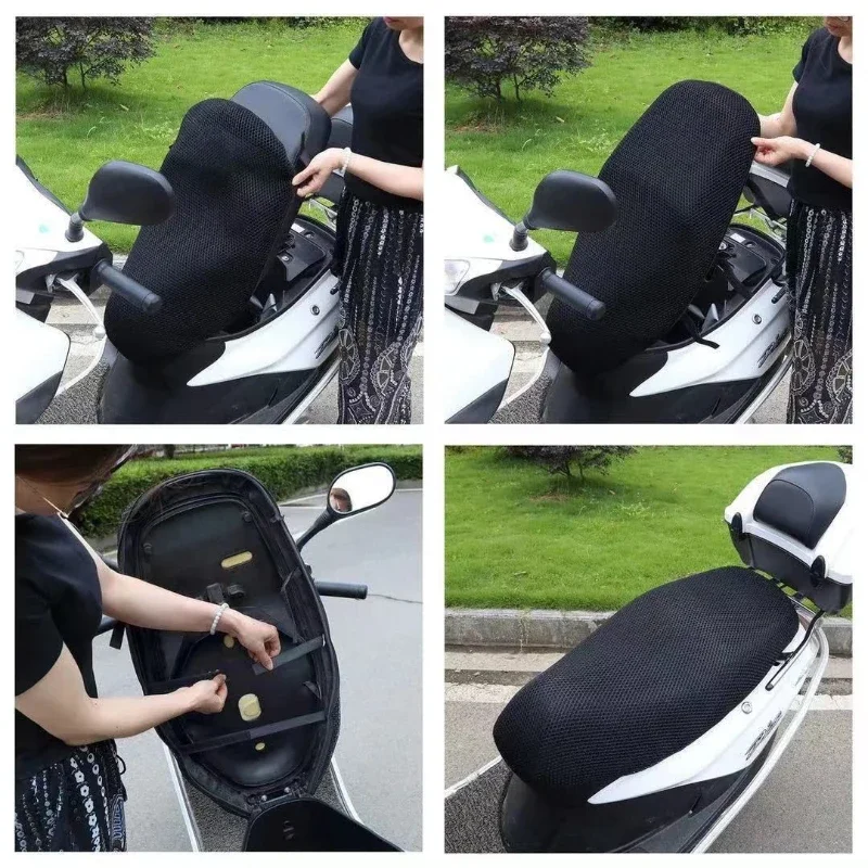 Coprisedile per moto traspirante Rete 3D Isolamento termico in rete Fodera per cuscino per rete Accessori moto neri Protezione