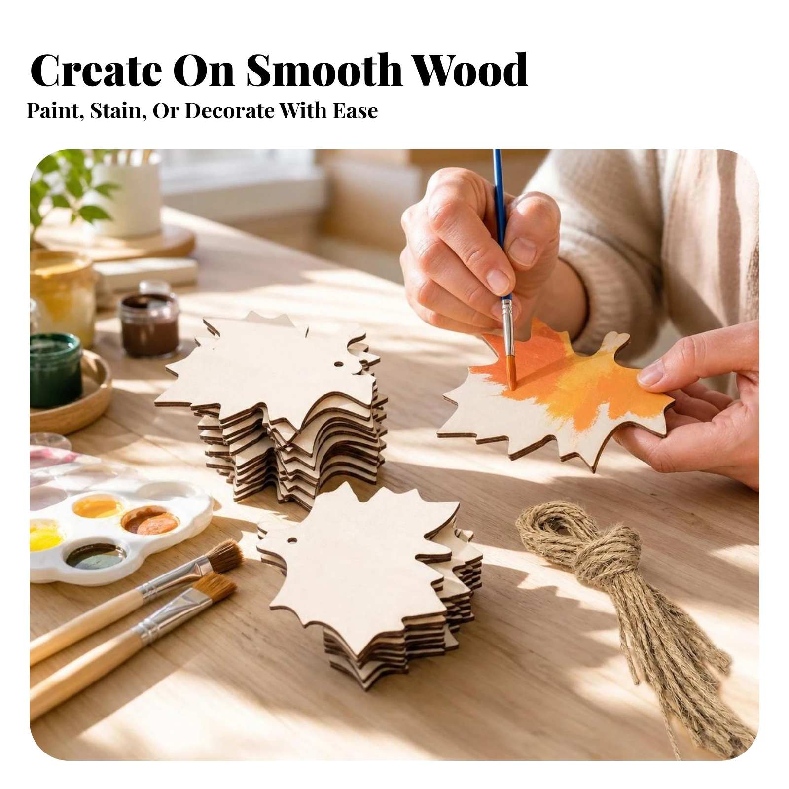 30 Pieces Maple Leaf Cutouts with Twine Natural Maple Leaf Cutouts Smooth DIY for Crafters, Thanksgiving Decorations, Home Decor