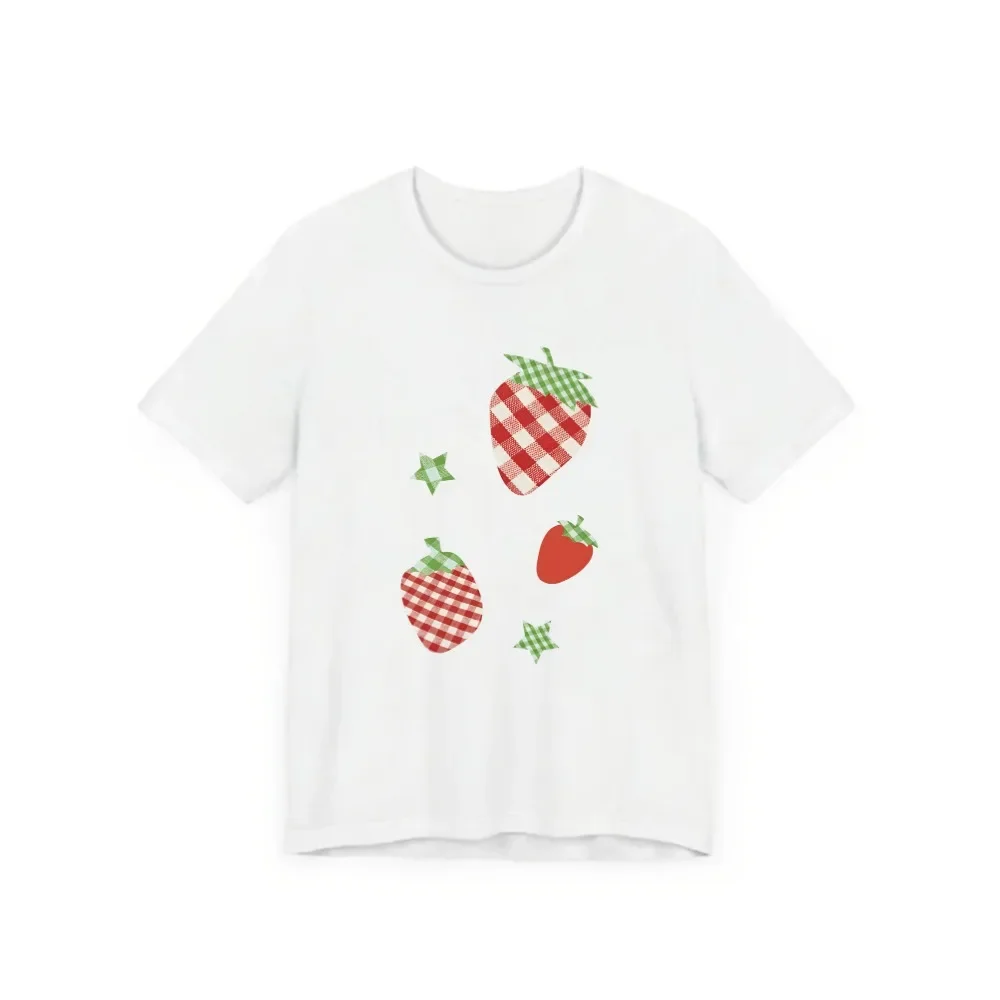 Cute Checkered Strawberry Graphic Print Women Tee Summer Short Sleeve Crew Neck Korean Style Kawaii Harajuku Casual Fashion Tee