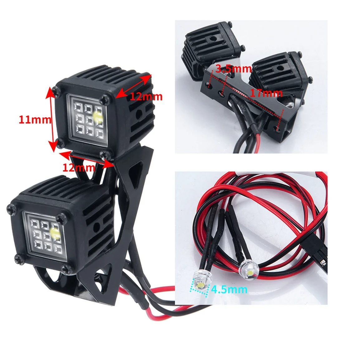 Modificado Faróis Faróis para Carro, Bumper Lights para Axial SCX10, Jeep Traxxas, TRX4, TRX6, 1/10 RC Crawler, B Preto