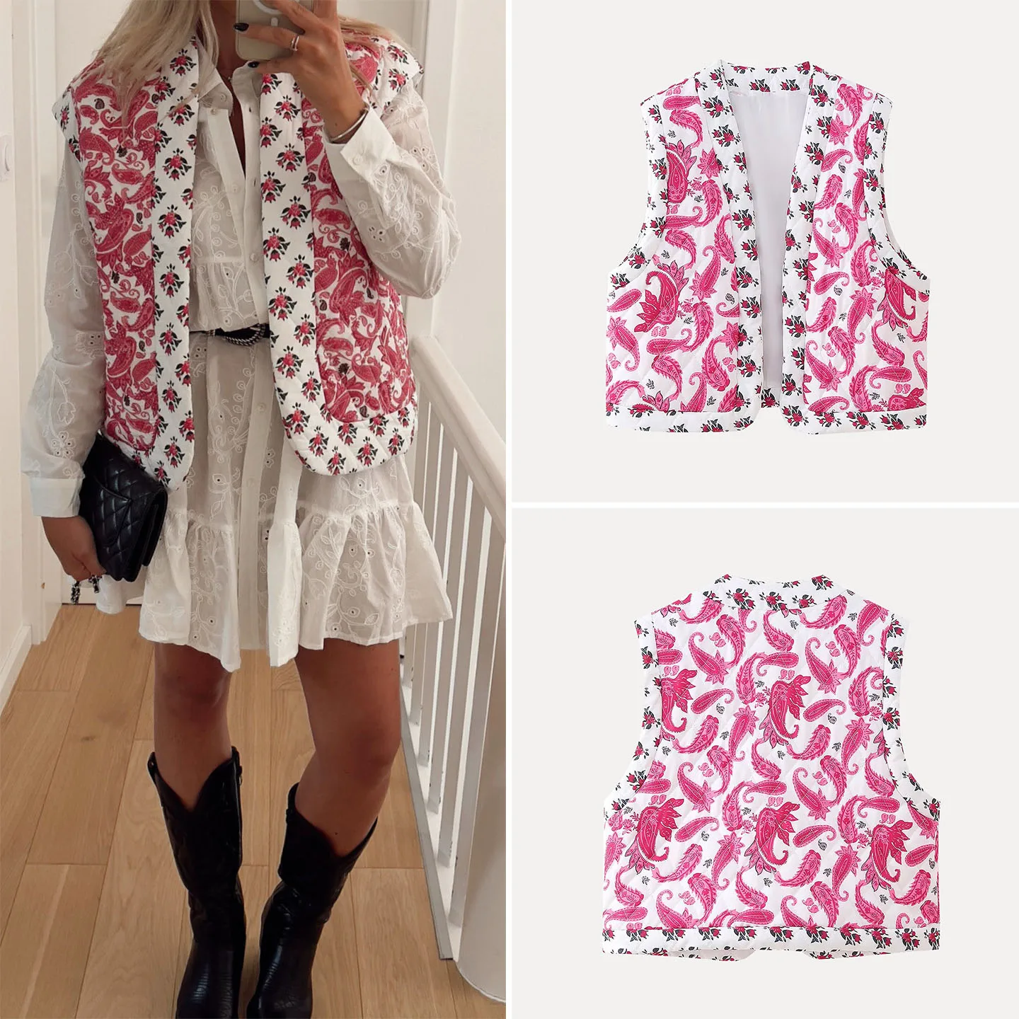 

Women's Sweet Cotton Patchwork Vest 2025 Autumn New Sle Commute V-ne Single Button Plant Floral Patterned Versatile
