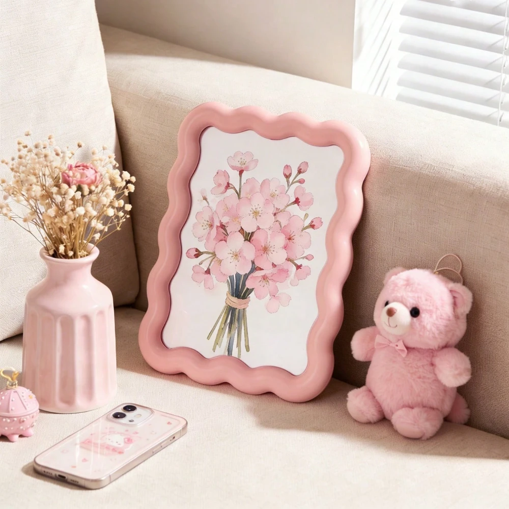 Wavy Edge Floral Photo Frame Wave Border Decorative Picture Mount Flower Art Print Display Frame for Bedroom Living Room Home