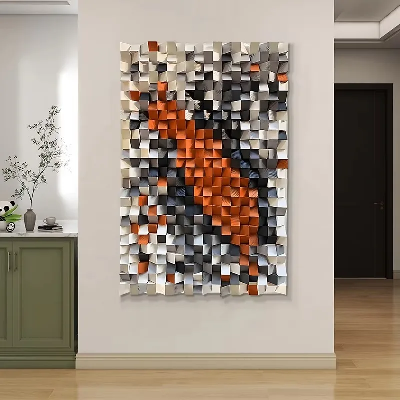 3D Wood Mosaic Wall Art Handmade Pine Wood Block Carving Wall Decor Solid Wood Textured Wall Hanging For Hotel Lobby