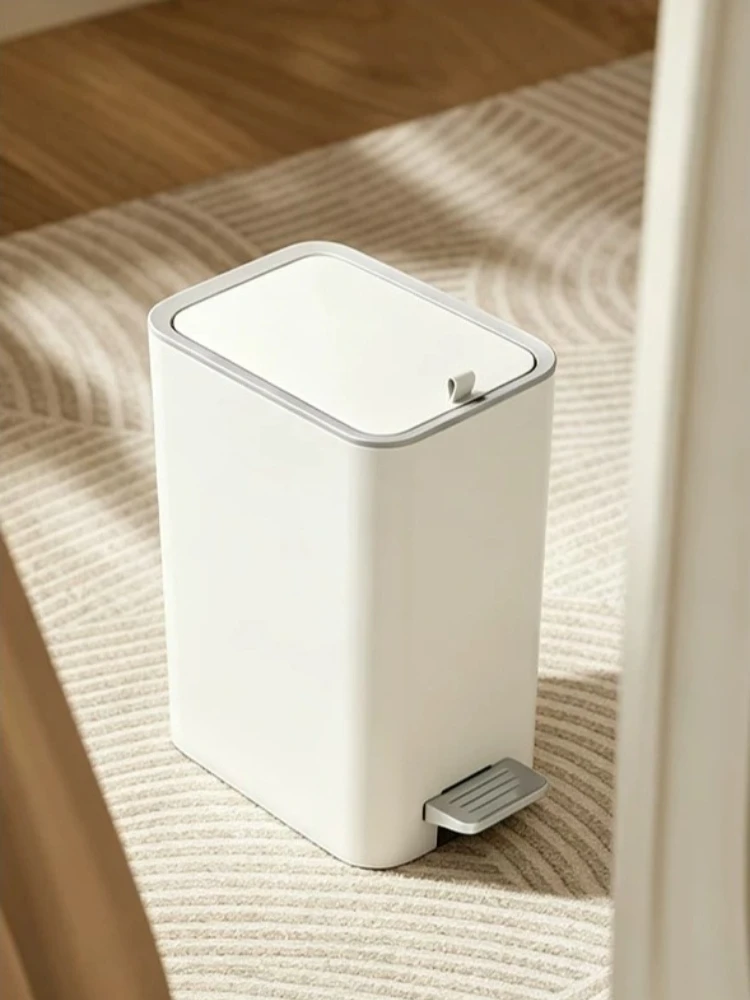 Large Capacity Hotel Bedroom Trash Can Narrow Seam Press Foot Pedal With Lid Garbage Bin Home Use Sanitary Bathroom Waste Bins