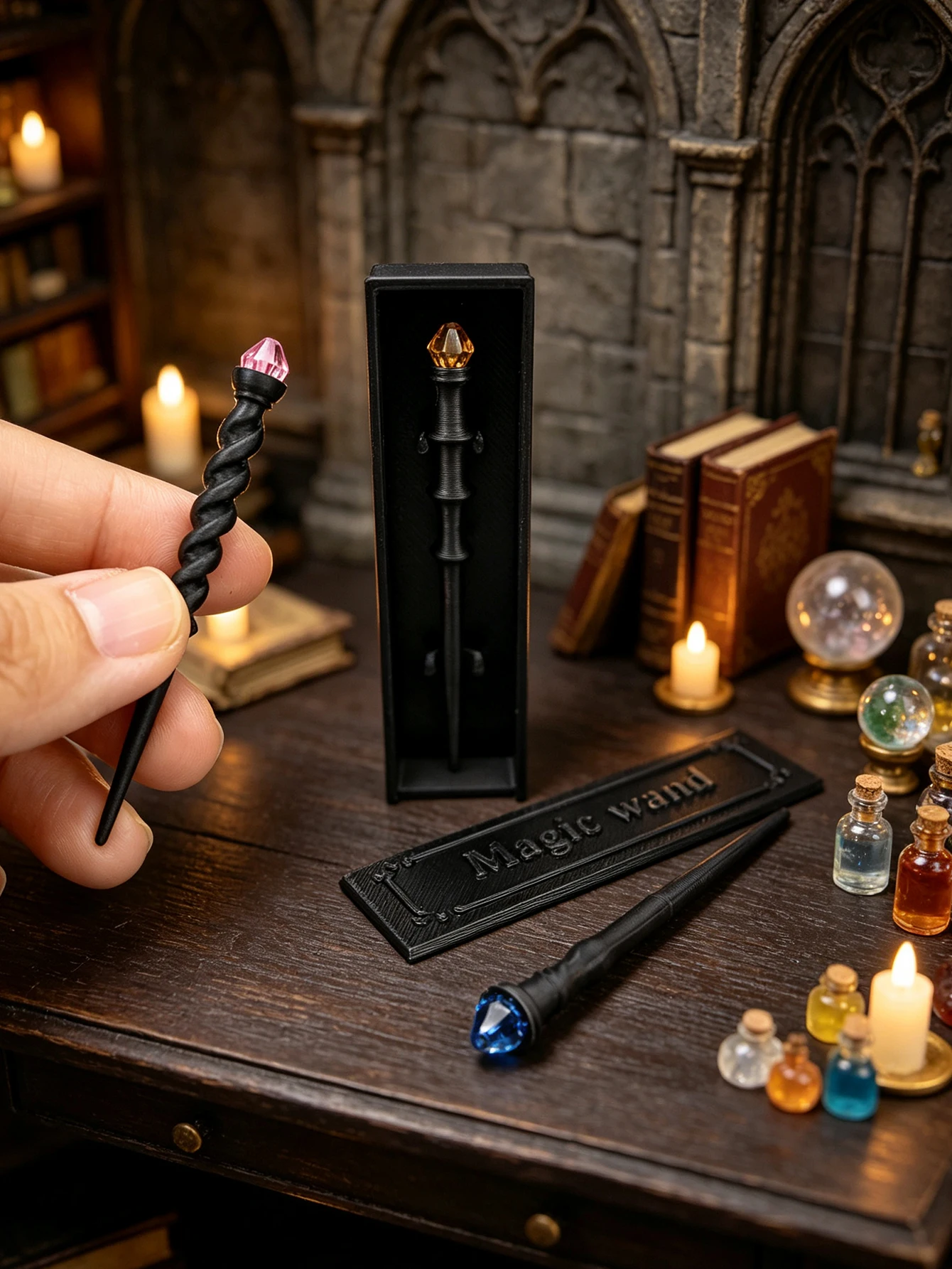 A miniature magic wand ornament, a gift for Halloween and Christmas, suitable for 1/6 and 1/12 dollhouses, photography props, micro-landscape decorations, miniatures, small gifts, giveaways, and home decor figurines