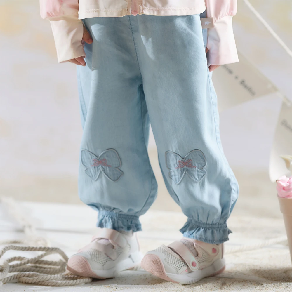 Dave Bella Girls Jeans Children Pants Kids Summer Clothes Casual Denim Trousers Fashion Sweet Bow Cowboy Elastic Waist DB2261351