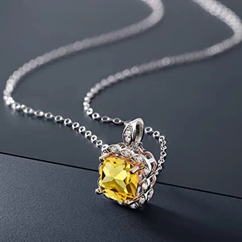 Huitan Trendy Graceful Lady Party Necklace with Bright Yellow Crystal Stone Delicate Design Pendant Accessories for Anniversary