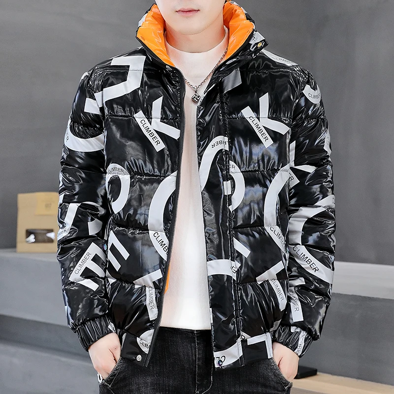 2023 Autumn Winter Shiny Down Cotton Padded Jackets Men\'s Stand Collar Casual Warm Short Bright Parkas Youth Outwear Thick Coats