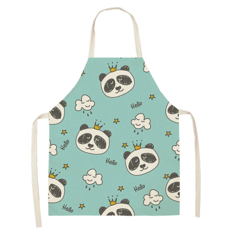 Cute Cartoon Hand-painted Panda Graphics Home Halter Sleeveless Apron Bamboo Flower Panda Kitchen Cooking Baking Accessories