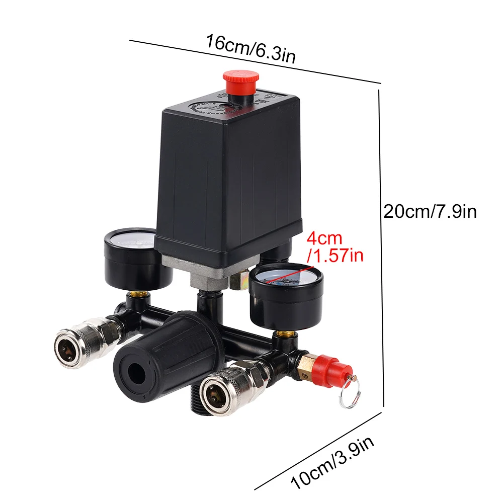 220V/380V Air Compressor 90-120psi Bracket With Switch Manifold Pressure Regulator Aluminum Alloy Safety Pressure Valve