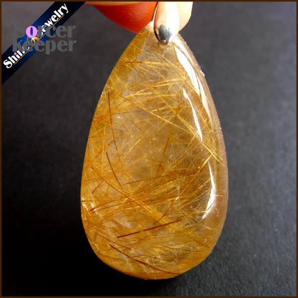 Natural Citrine Yellow Crystal Rutilated Quartz Pendant Hairstone Necklace Polished Stone Healing Stone for Jewelry Making AA842