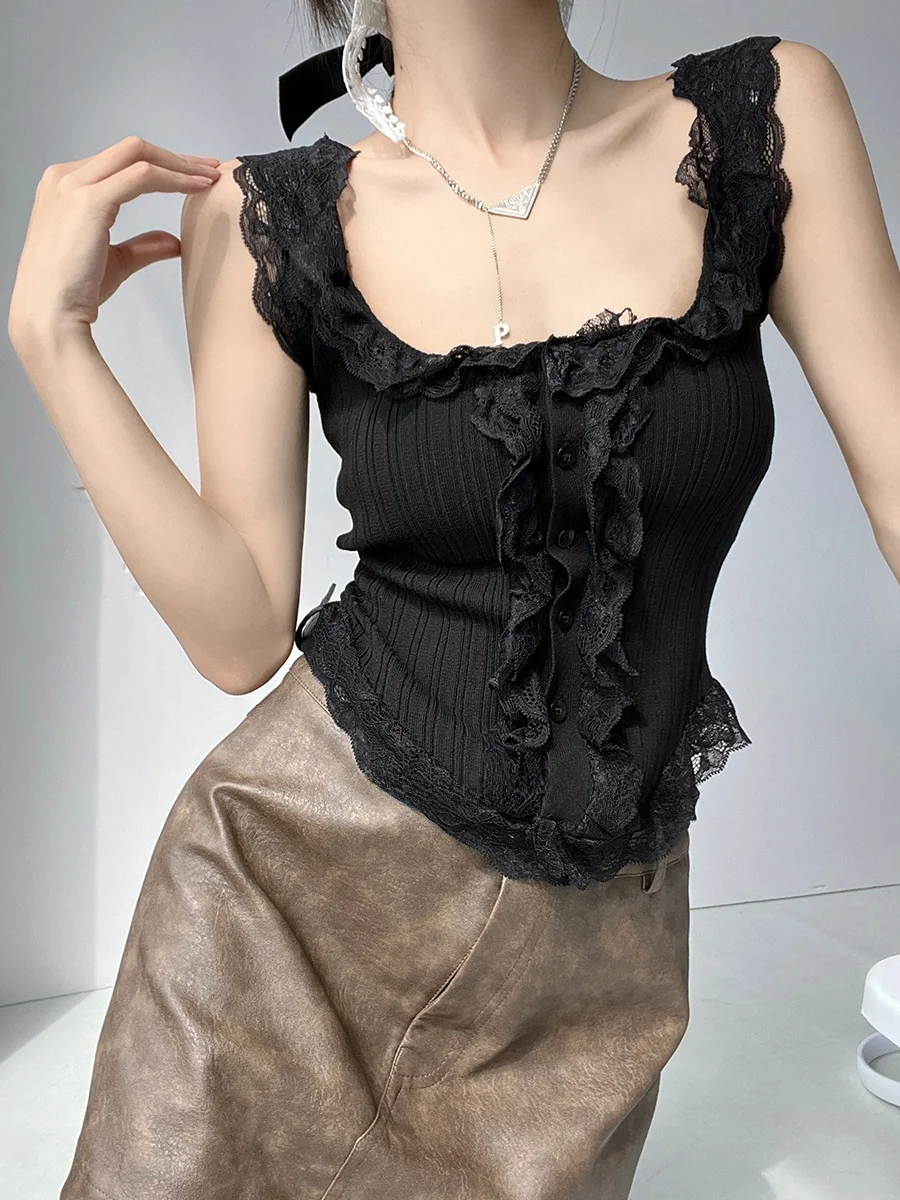 MianCun Pure Desire White Flower Lace Knitted Open Cardigan Women's Outerwear Short Style Commute Fashion Button Element