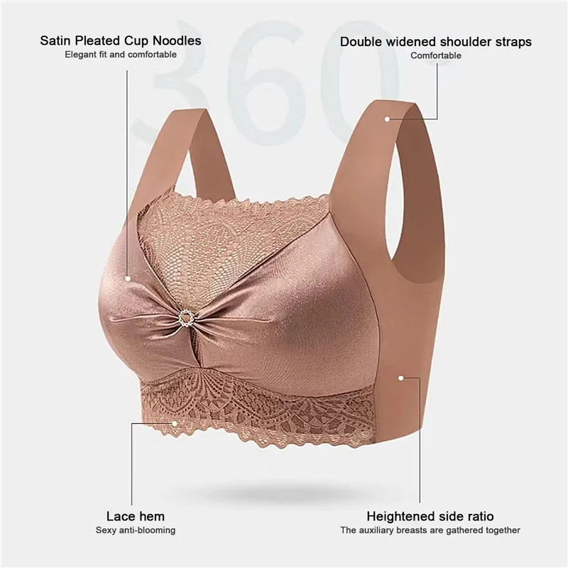 Large Size Ice Silk Traceless Underwear Women's No Underwire Beauty Vest All-in-one Bra Cover Side Gather Sexy Wipe Chest