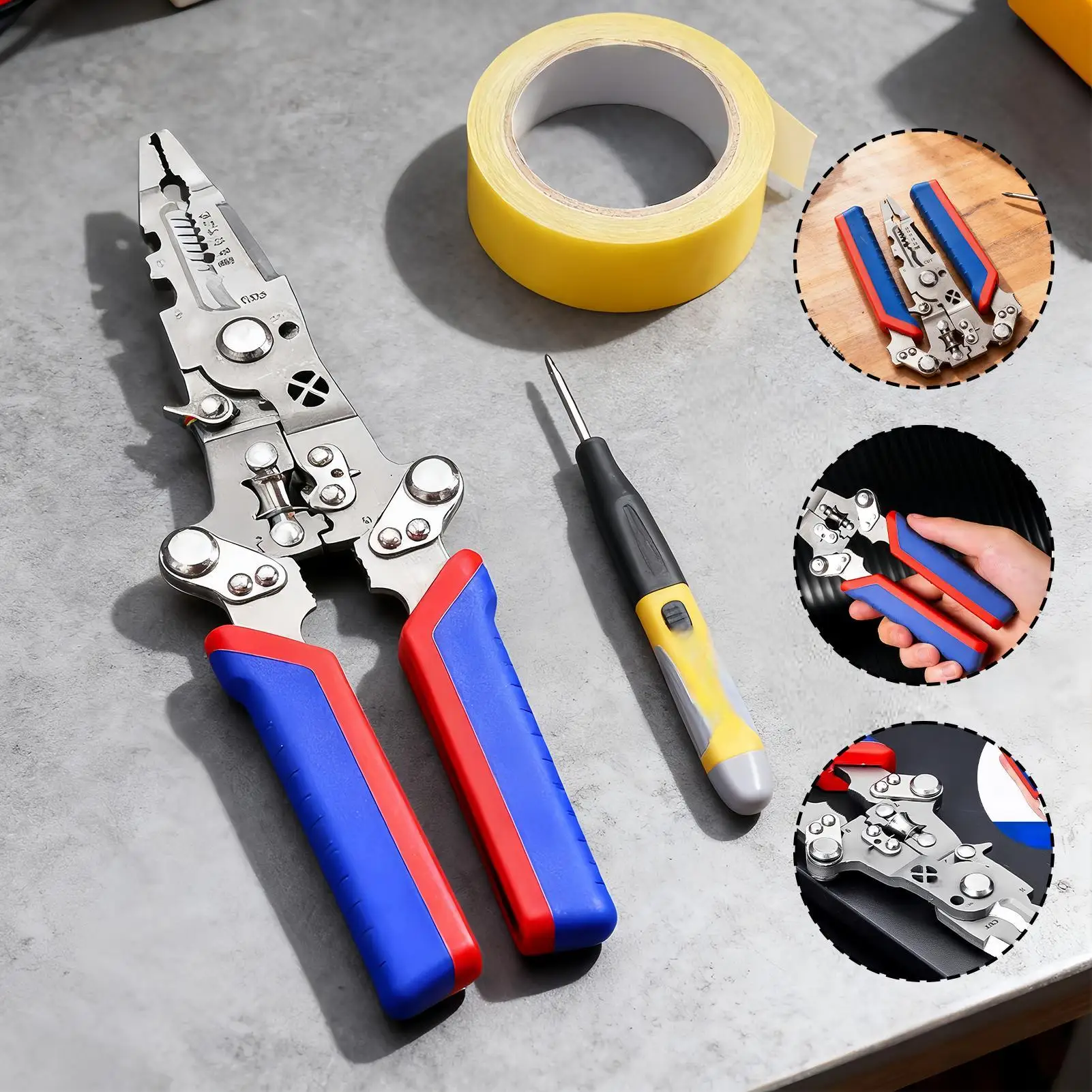 Herramienta pelacables con probador de voltaje, herramienta cortadora pelacables plegable para electricista, taller de garaje de fábrica en el hogar