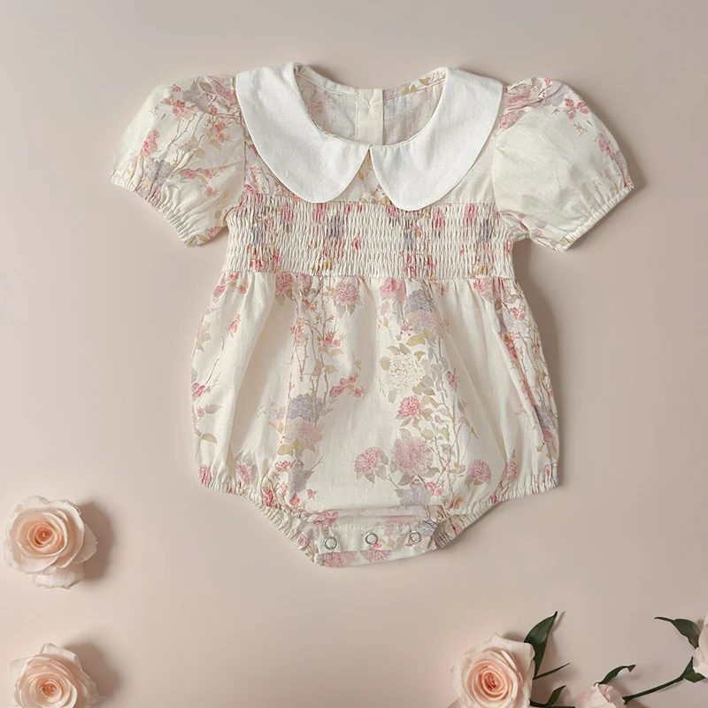 Baby Mädchen Strampler Neugeborenen Kinder Baby Mädchen Kurzarm Süße Blume Druck Prinzessin Infant Baby Mädchen Strampler Kleidung