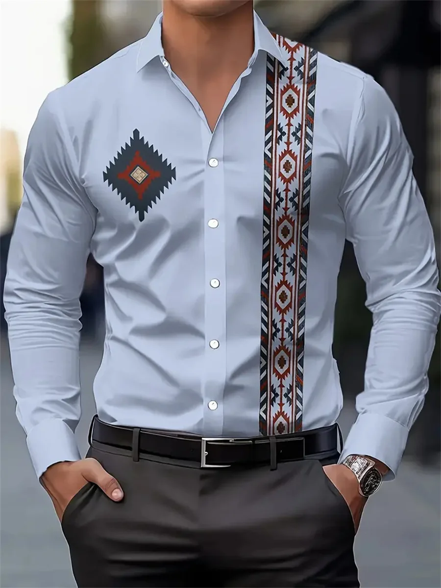 14 colors men's shirt fashion geometric 3D high-definition printing long sleeve fashion casual shirt business lapel top XS-6XL