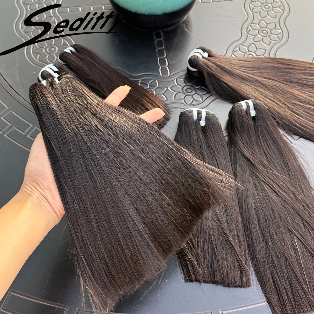 

Bone Straight Super Double Drawn Bundles Human Hair Double Weft #1B Natural Color Unprocessed Raw Virgin Hair Extensions