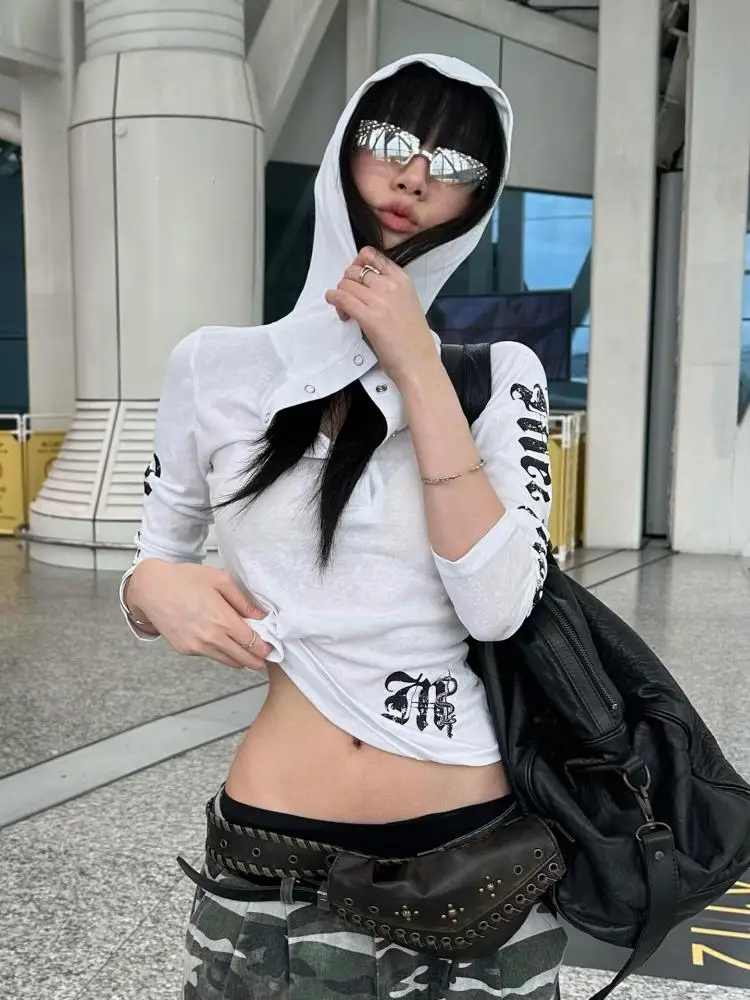 Yedinas, camisetas gráficas con capucha, camisetas góticas de manga larga de otoño, ropa de los años 2000, ropa de calle Y2k, ropa de mujer joven, camisetas estampadas