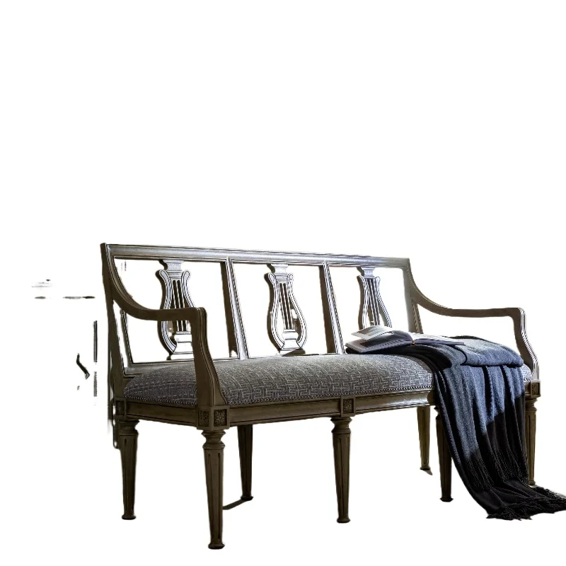 

Furniture Huanmei retro fabric dining chair is fine, retro leisure chair solid wood large and small family row dining chair