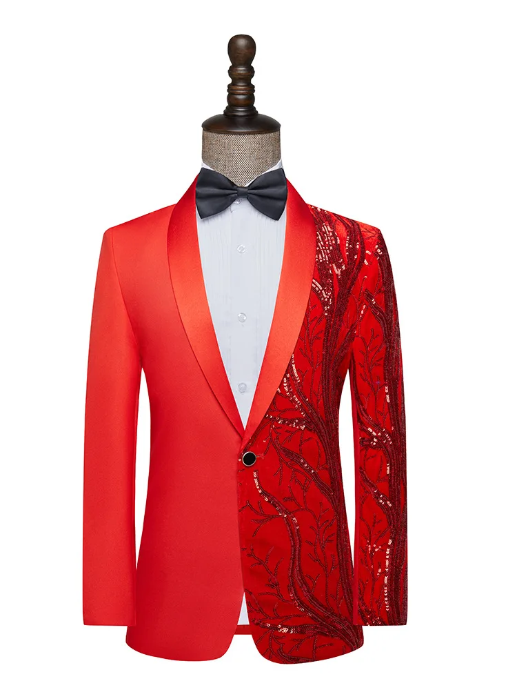 

HOO 2023 Men's Sequined Trendy Performance Studio blazer Stage Performance Singer Host's Dress