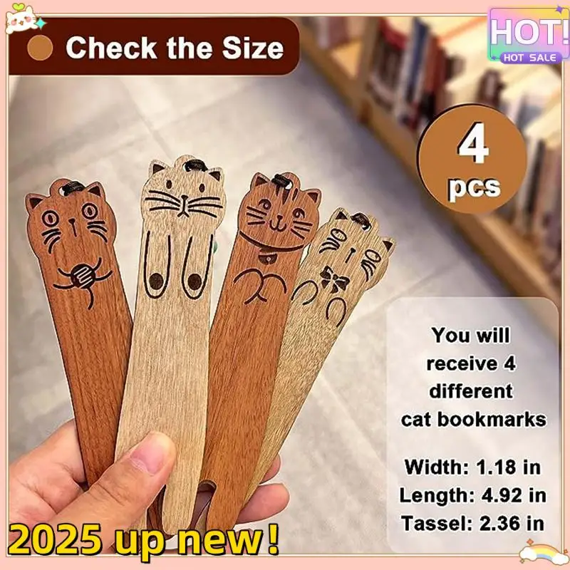 L47A-4Pcs Wooden Bookmark Cartoon Animal Birthday Gift Bookmark Engraving Company School Commemorative Gift