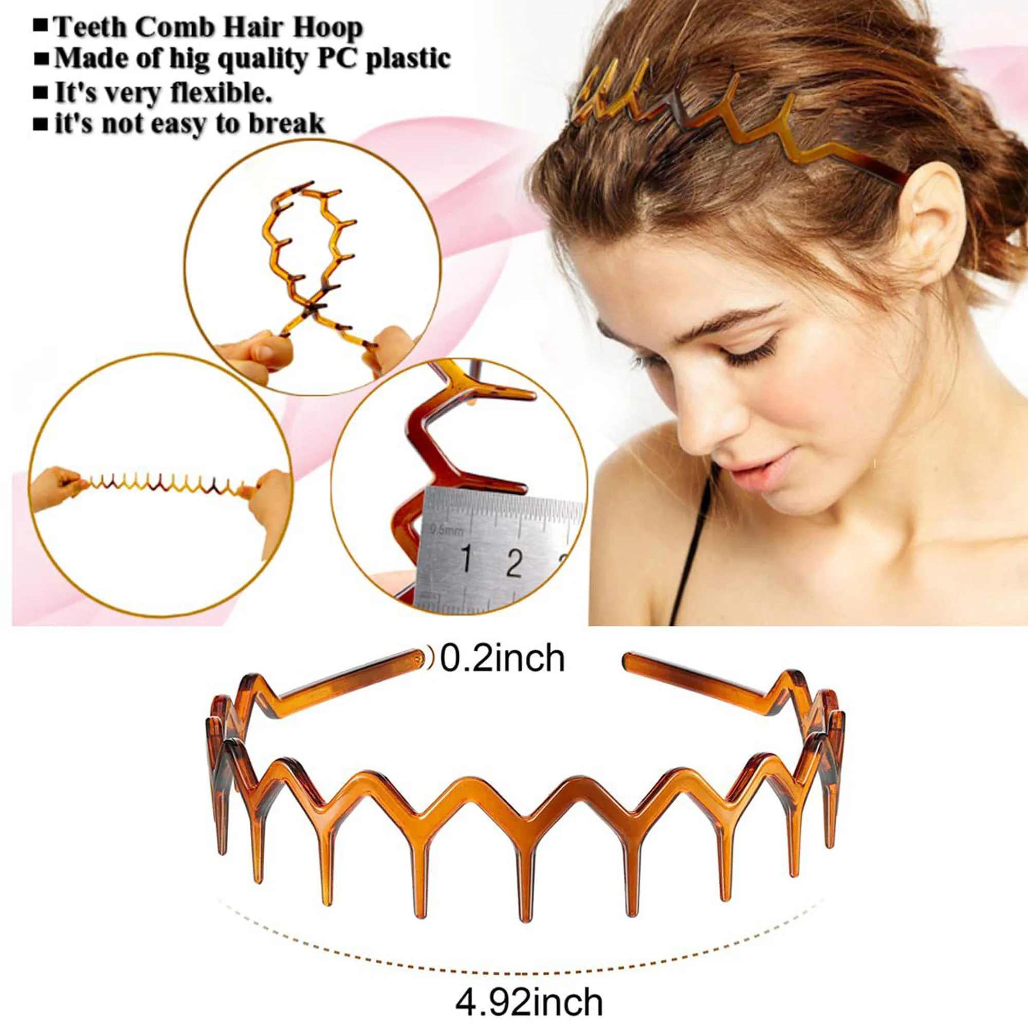 12Pcs Women Face Wash Hairbands with Teeth Leopard Hair Comb Headband Plastic Hair Hoops Hair Bands Headwear Hair Accessories