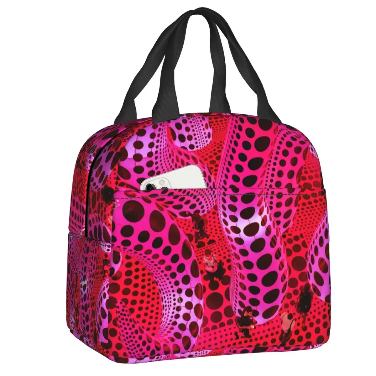 Custom Pink Polka Dot Yayoi Kusama Abstract Art Pumpkin Polka Insulated Lunch Bags Women Resuable Thermal Cooler Food Lunch Box